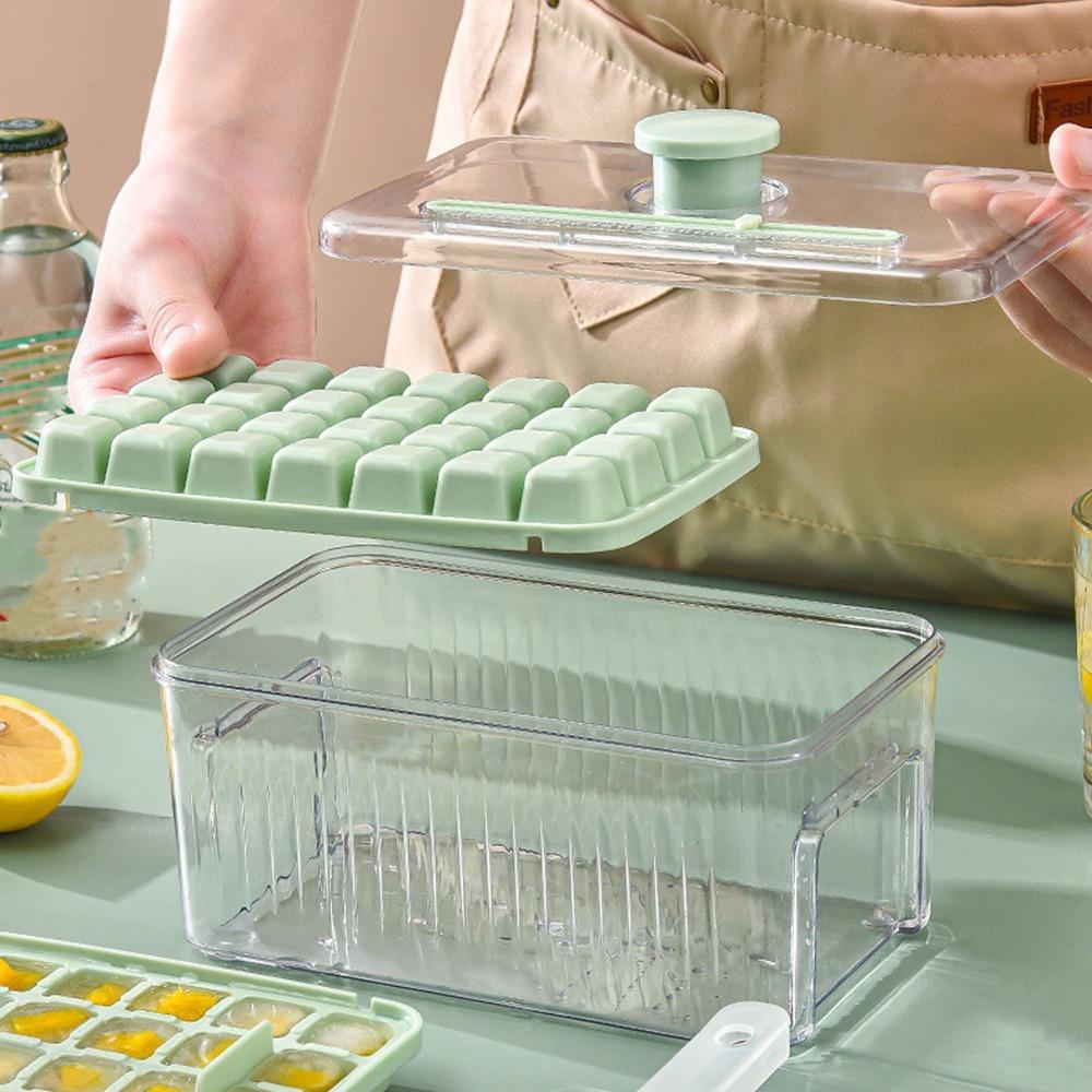 28 Grids Ice Cube Tray Press Type Ice Tray with Lid Stackable Ice Cube Maker Mould Bar
