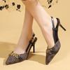 Fashion Luxury Chain Decor High Heels Sandals Women Summer Sexy Pointed Thin Heel Party Shoes Woman Fashion Embroidered Slingback Pumps