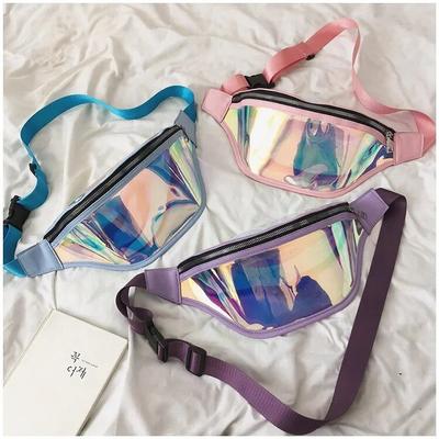 Neue Sport Fanny Pack Holographische Taille Taschen Telefon Beutel Wasserdichte Kleine Tasche PVC Transparent Reise Lagerung Crossbody Brust Tasche