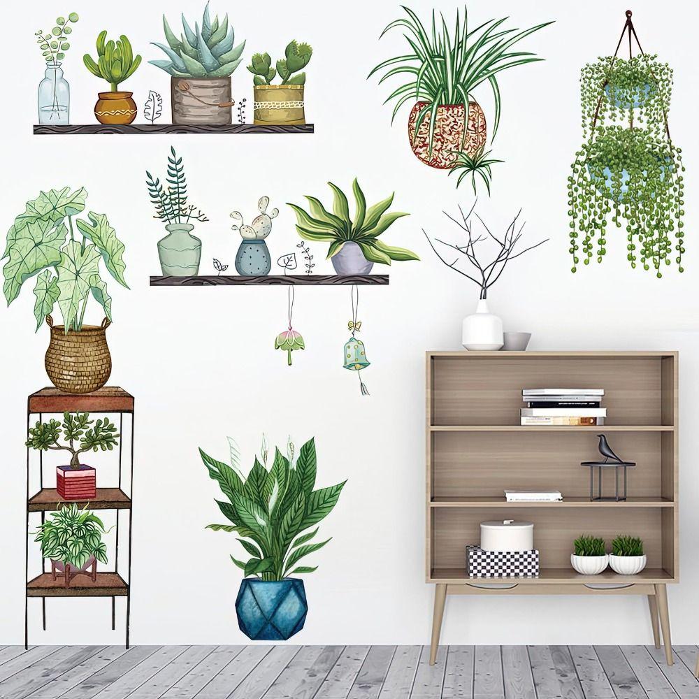 

Creative Wall Decals Vinyl Wall Stickers DIY Wall Art Mural Green Plants Potted Home Art Room