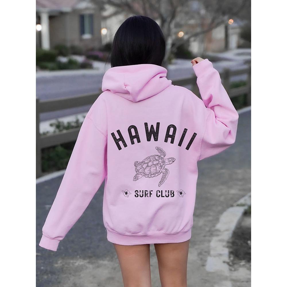 

Hawall Surf Club Simple Letter Pattern Printing Womens Hoodie Long Sleeves Pocket Толстовки Теплый пуловер Модная одежда XXXL розовый