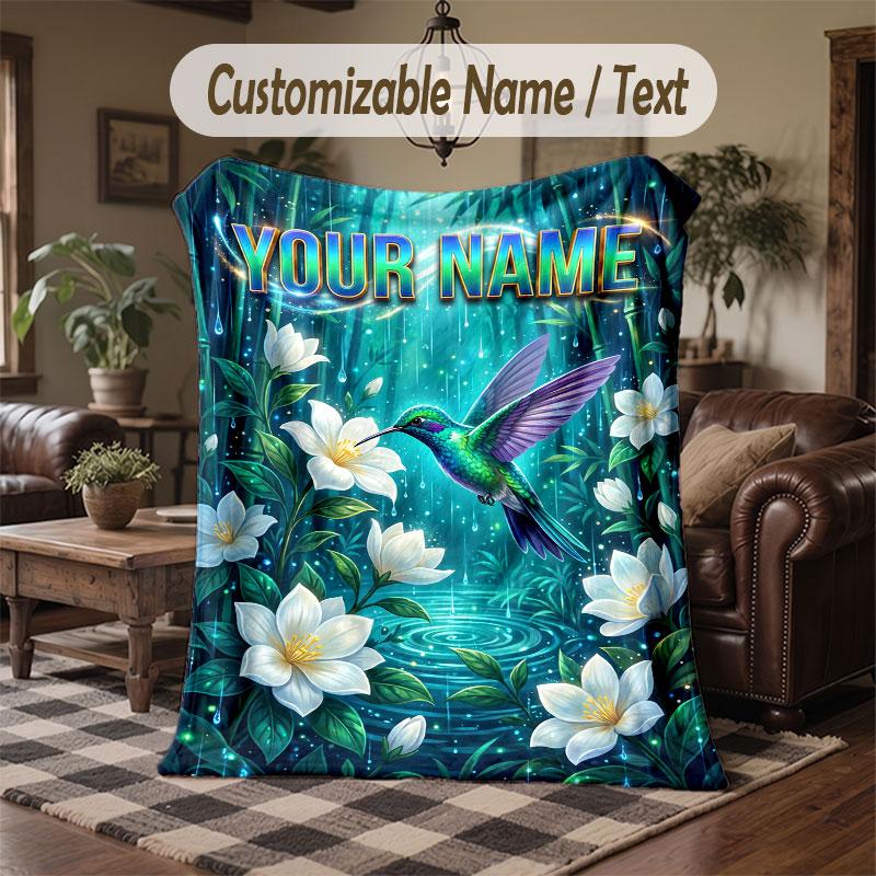 Birds Theme Throw Blanket Custom Name Text Personalized Blanket Soft Cozy Blanket for Home Sofa Bed