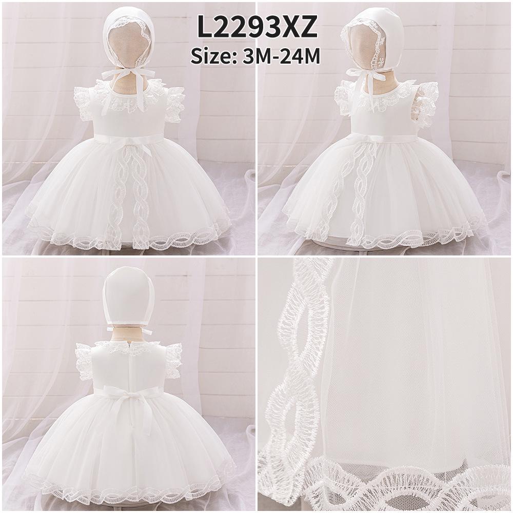 Girls' White Lace Christening Gown - First Birthday Princess Dress