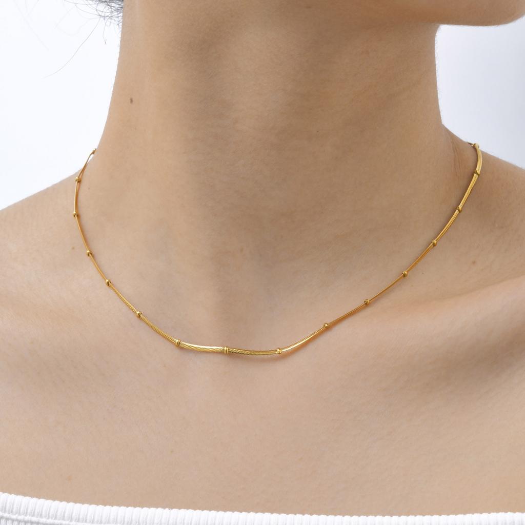 Fashion Personality, Stainless Steel Flat Snake Chain With Beads Gold Bracelet Necklace Ladies 2304