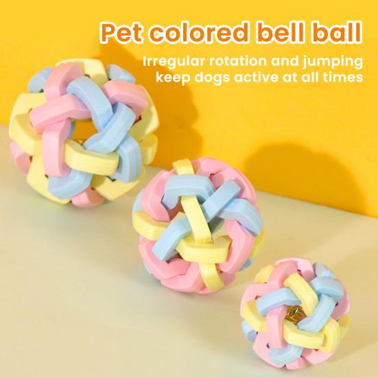Kolorowa, spleciona piłka do gryzienia dla psa z dzwoneczkiem, gumowa, interaktywna, podskakująca piłka, zabawka do gryzienia dla zwierząt domowych, aby złagodzić nudę i czyścić zęby psów i kotów