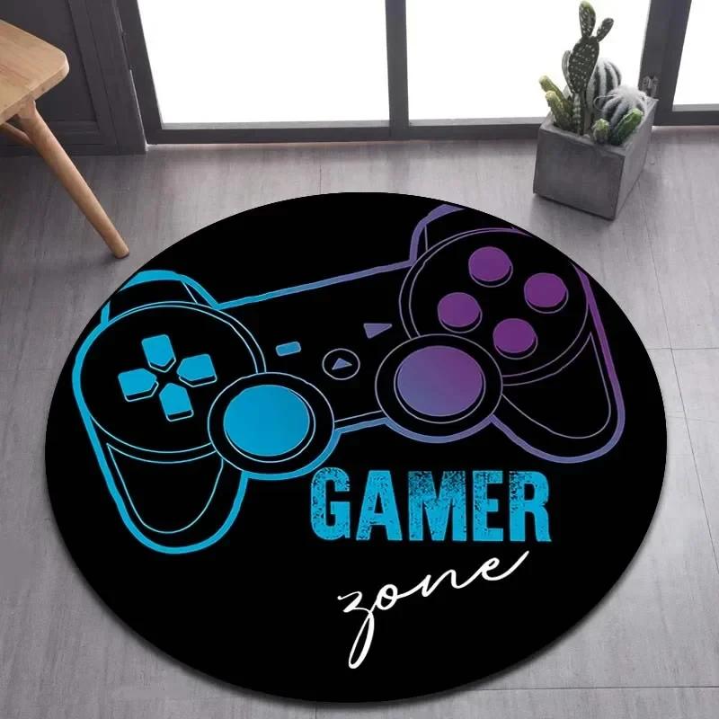 Cartoon Gamer Game Controller Round Area Rug,Circle Carpet Rugs for Living Room Children's Bedroom Sofa Decor,Non-slip Floor Mat
