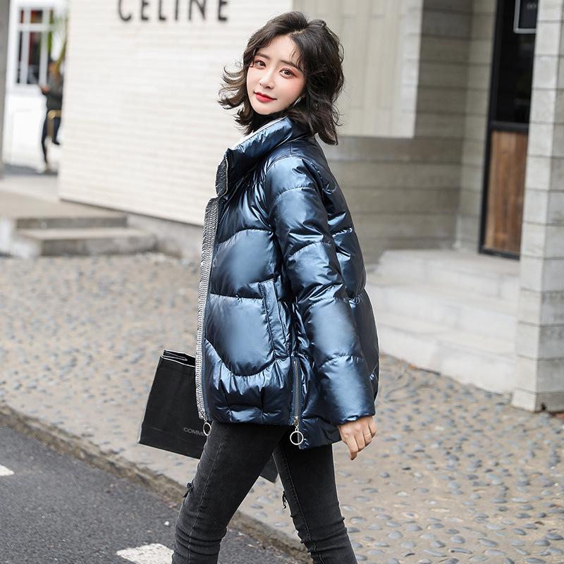 2026 New Women's Glossy Puffer Coat, Korean Style Stand Collar Cropped Winter Jacket, Warm Quilted Outerwear