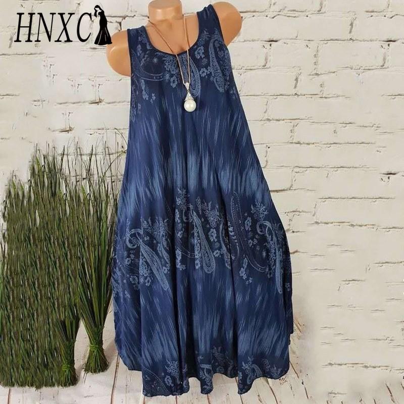 

HNXC Женское летнее платье без рукавов с цветочным принтом и круглым вырезом XXXXXL темно-синий