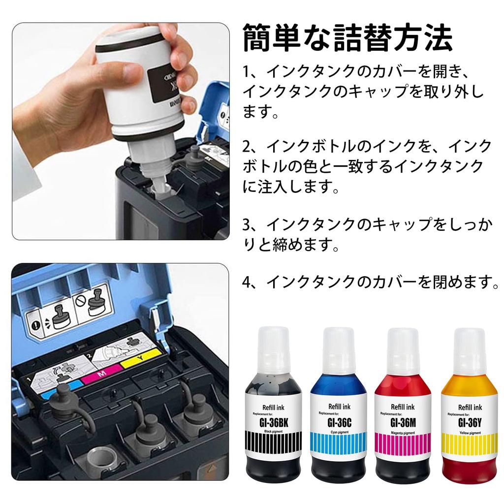BAALAND Compatible Ink Bottles for Canon and Compatible with Maxify and GX5530 Printers GI-36, GI-36BK, GI-36C, GI-36M, GI-36Y Printers, GX7030,