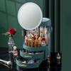 Cosmetic Storage Box Desktop Dustproof with Mirror Integrated Skin Care Products Dressing Table Shelf Makeup Box