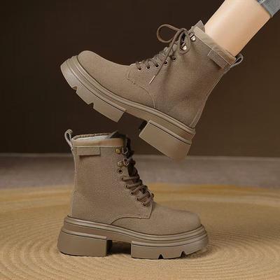 Hohe Plateauschuhe mit Schnürsenkeln Damen Stiefeletten Runde Zehenpartie Klobig Warm Herbst Winter Damen Kurze Schuhe Mode 2025 Luxus Stiefeletten