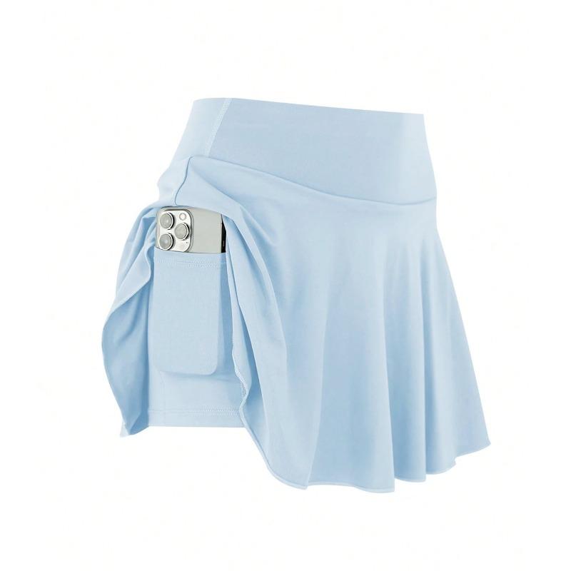 

Fake two-piece pocket sports skirt women s high-waisted slim quick-drying pleated skirt golf sports yoga skirt XL світло-синій колір