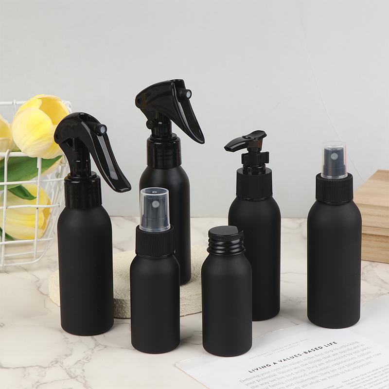 40Ml-250Ml Black Frosted Aluminum Bottle With Cap Perfume Lotion Cosmetic Toner Water Bottle Travel Protable Refillable Bottle