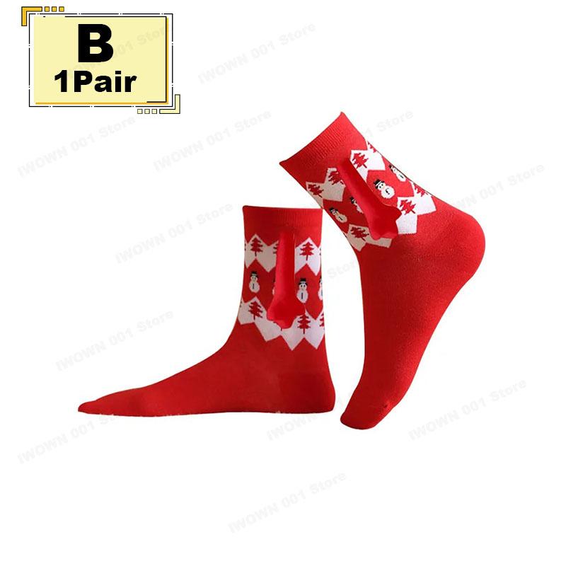 New Year Cartoon Christmas Magnetic Hand-Holding Socks Funny Elk Snowman Santa Socks Woman  Socks Kids Christmas Gift Socks