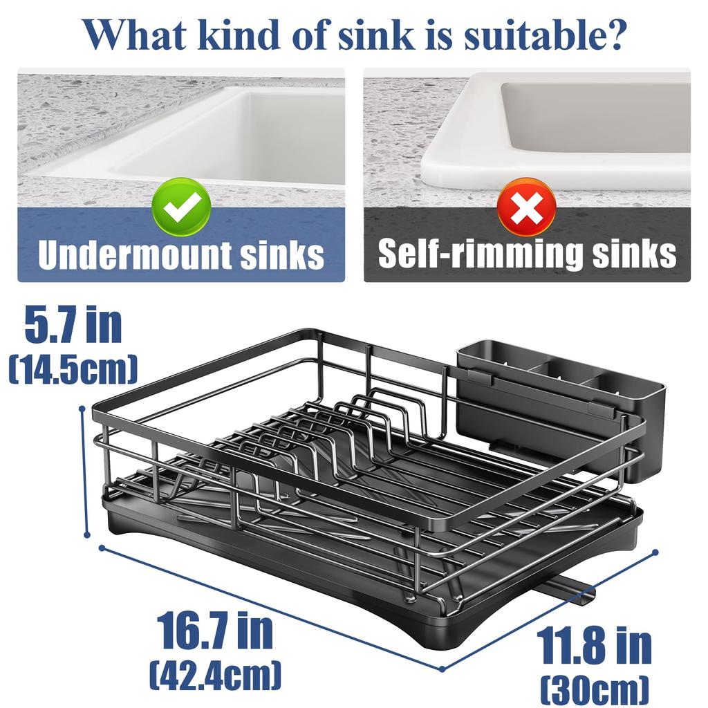 Dish Drying Rack for Kitchen Counter - Large Dish Rack with Drainboard, Rustproof Dish Drainer with Utensil Holder for Sink