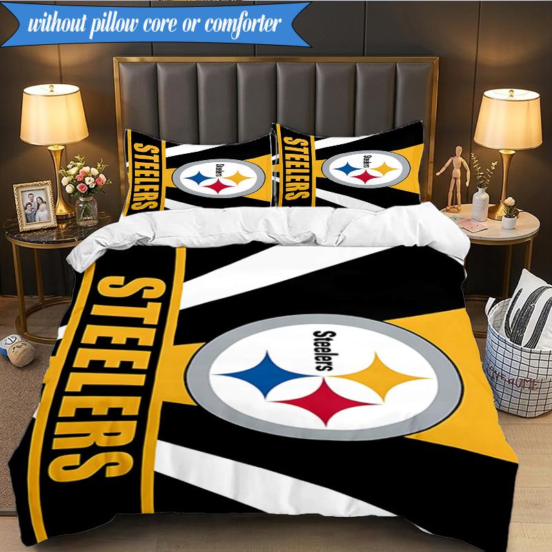 Pittsburgh Steelers Logo Art 3pcs Bedding,Including 1pc Duvet Cover And 2pcs Pillowcases Perfect for Christmas,Ideal for Bedroom, Dormitory