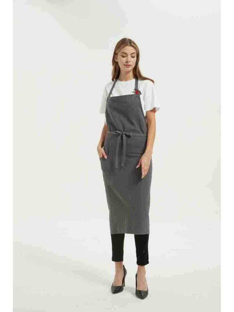 Bawełniano-lniany fartuch ogrodniczy w kwiaty - Prosty i elegancki styl japońsko-koreański