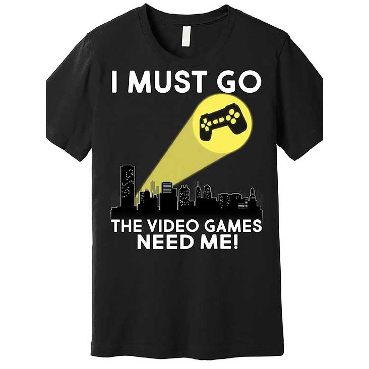 I Must Go, The Video Games Need Me  Men S Premium Cotton T-Shirt - Casual Loose Fit, Machine Washable, Black with Yellow Game Controller Graphic, S чёрный