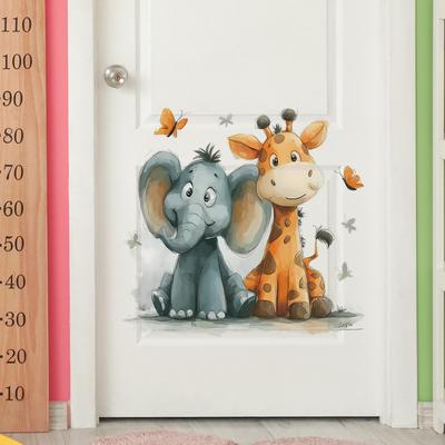 Cartoon Elephant and Giraffe Companion Children's Bedroom Home Wall Beautification Stickers