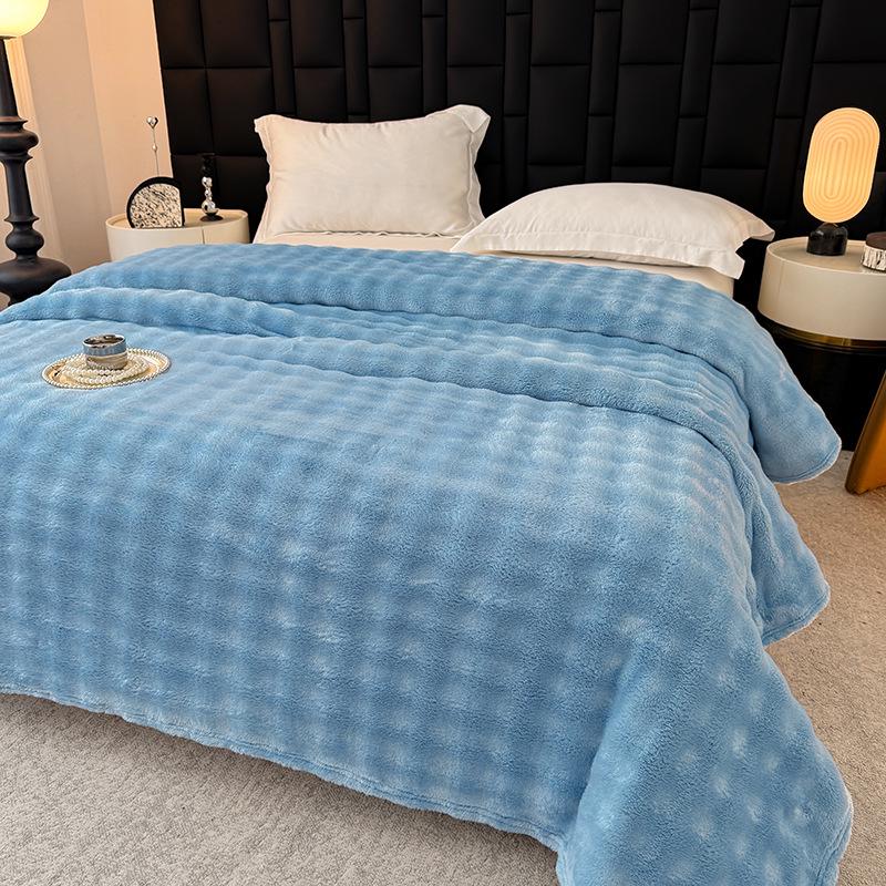 Soft Faux Rabbit Fur Plush Blanket - Thick Solid Color for Bed, Office, or Sofa