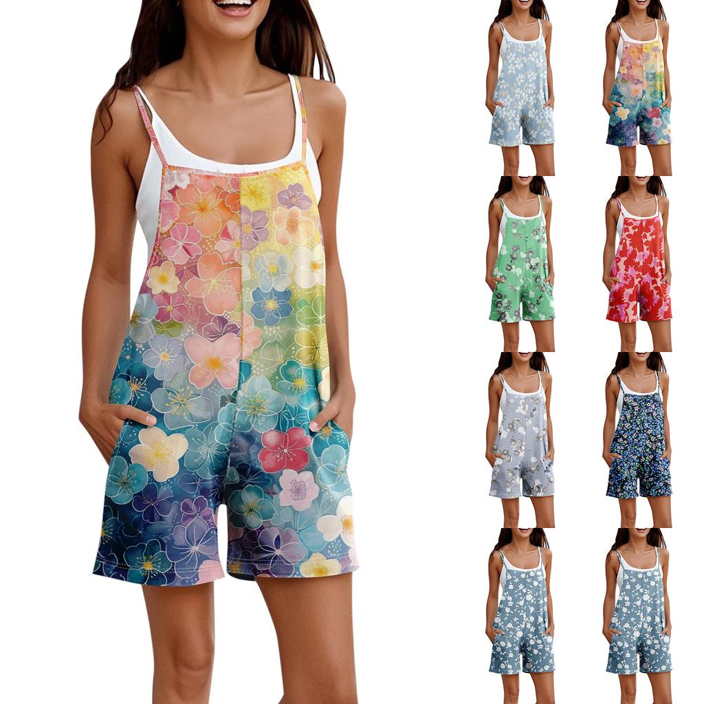 Rompers For Women Summer Casual Sleeveless Overall Comfy Loose Spaghetti Strap Romper Fashion Jumpsuit With Pockets