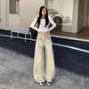 Women's Khaki High-Waisted Wide-Leg Jeans, Autumn/Winter 2025 - Floor-Length Slimming Casual Trousers.
