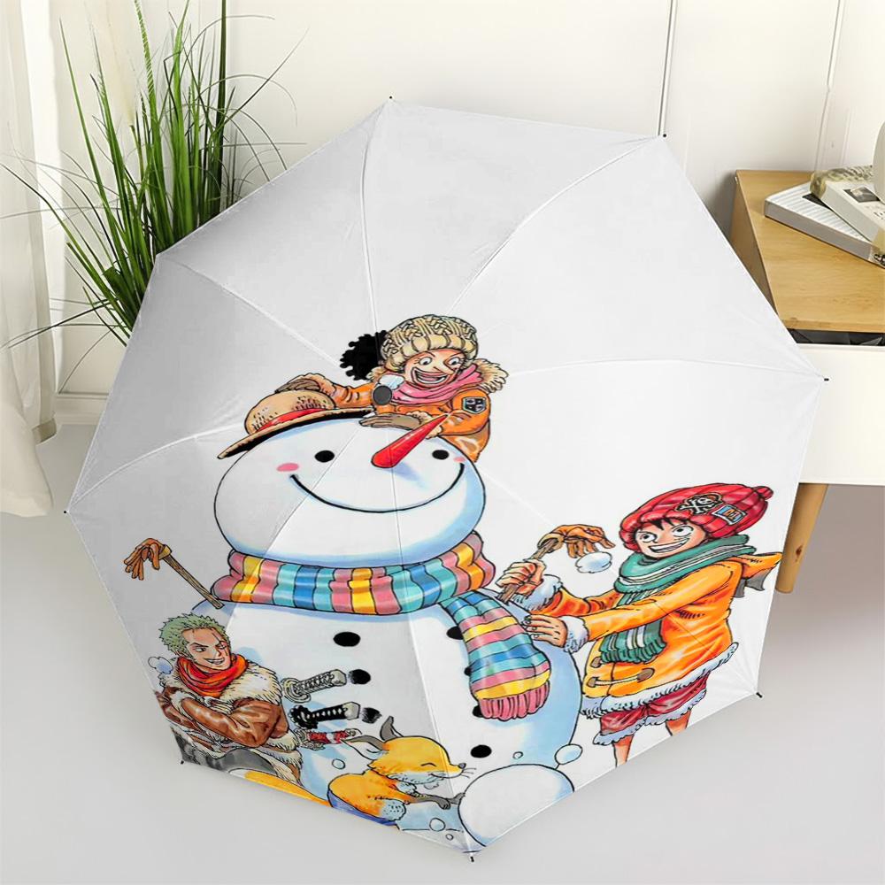 One Piece Luffy Zoro Winter Outfit Building Snowman Colorful Scarf Anime Art Automatic Folding Umbrella Windproof Waterproof UV