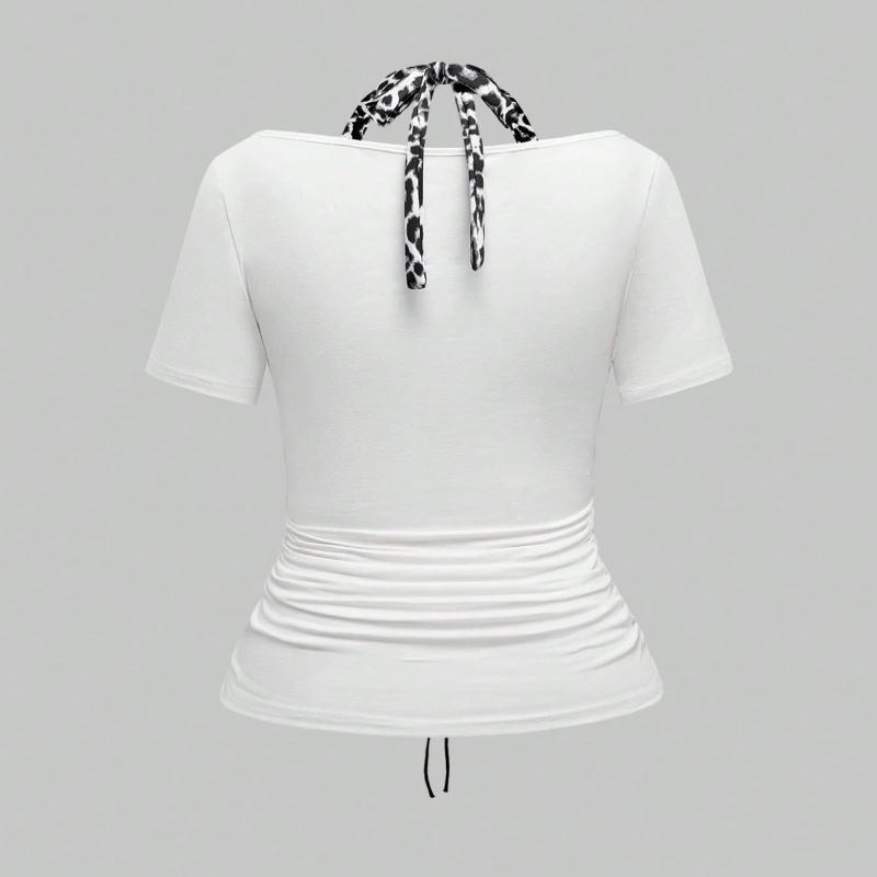 Damski top Y2K retro seksowny dopasowany krótki T-shirt