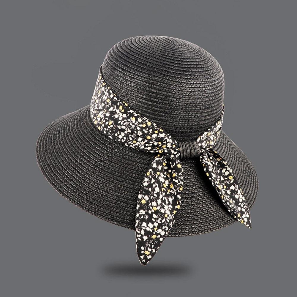 

Дышащая летняя шляпа от солнца с широкими полями, соломенная шляпа, шляпа-ведро для отпуска для женщин чёрный