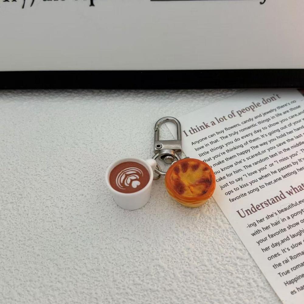 

Creative Mini Coffee Cup Keychain Cartoon Food Cake Egg Tart Bread Keyring Backpack Pendant Car Accessories Children Toy Gift