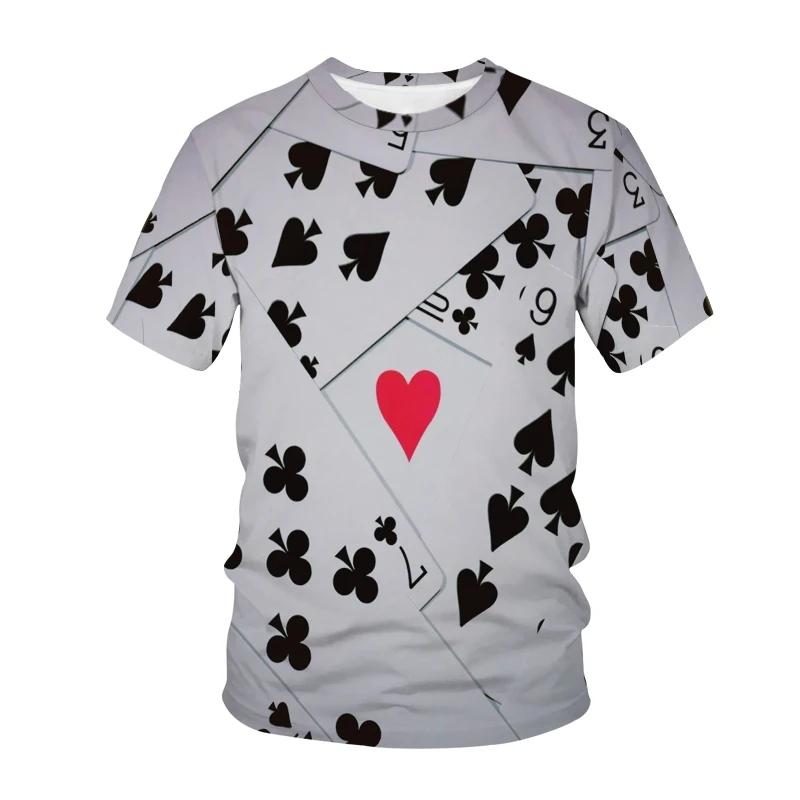 Modisches und lustiges Poker-Muster Herren-T-Shirt mit Aufdruck 3D-gedrucktes Herren-Street-Casual-Lockeres O-Ausschnitt Kurzarm-Oberteil