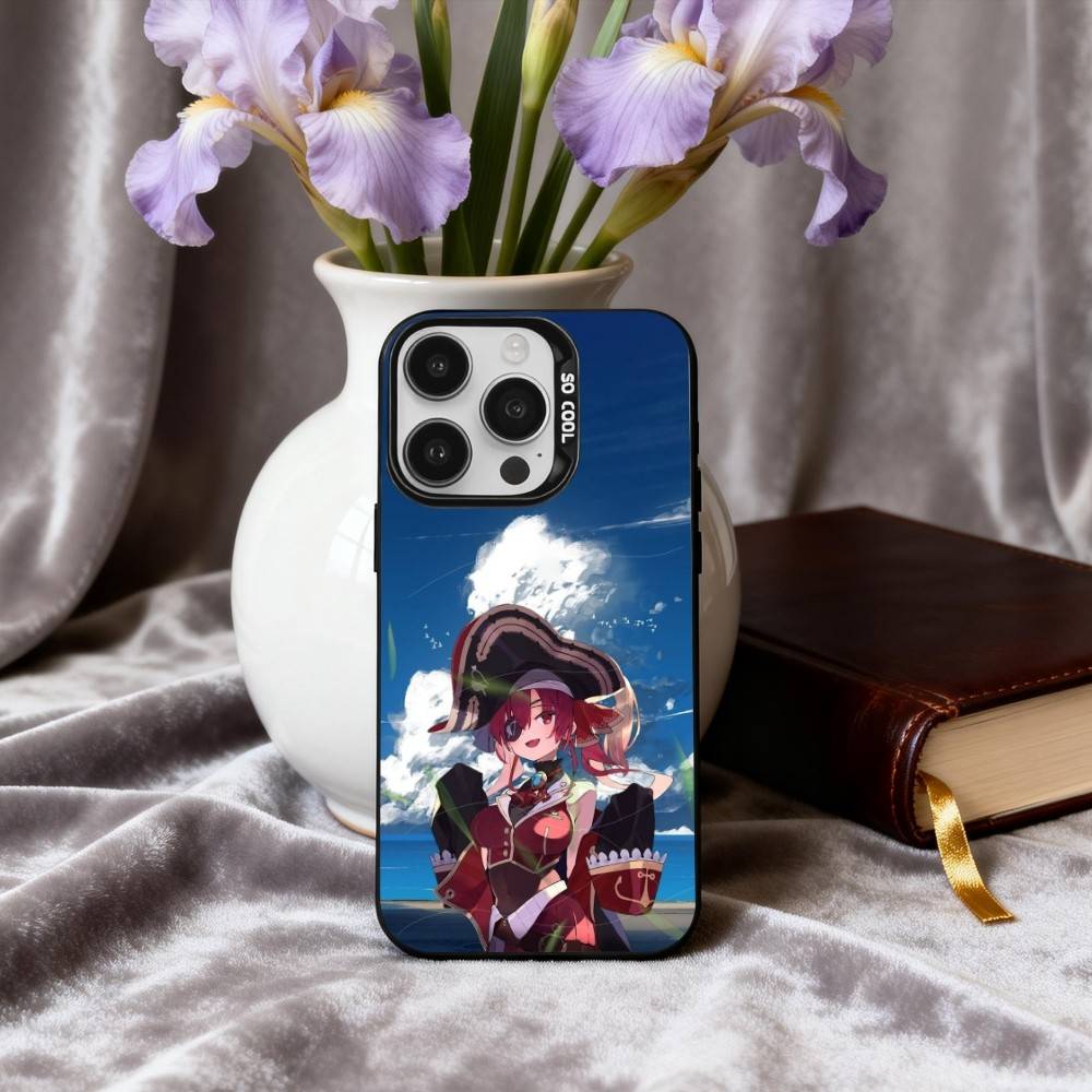 

H-Houshou M-Marine H-Hololive-E Phone Case For iPhone17,16,15,14,13,12,11 Plus,Pro Max Black Candy Silver Plated Cover iPhone17PRO