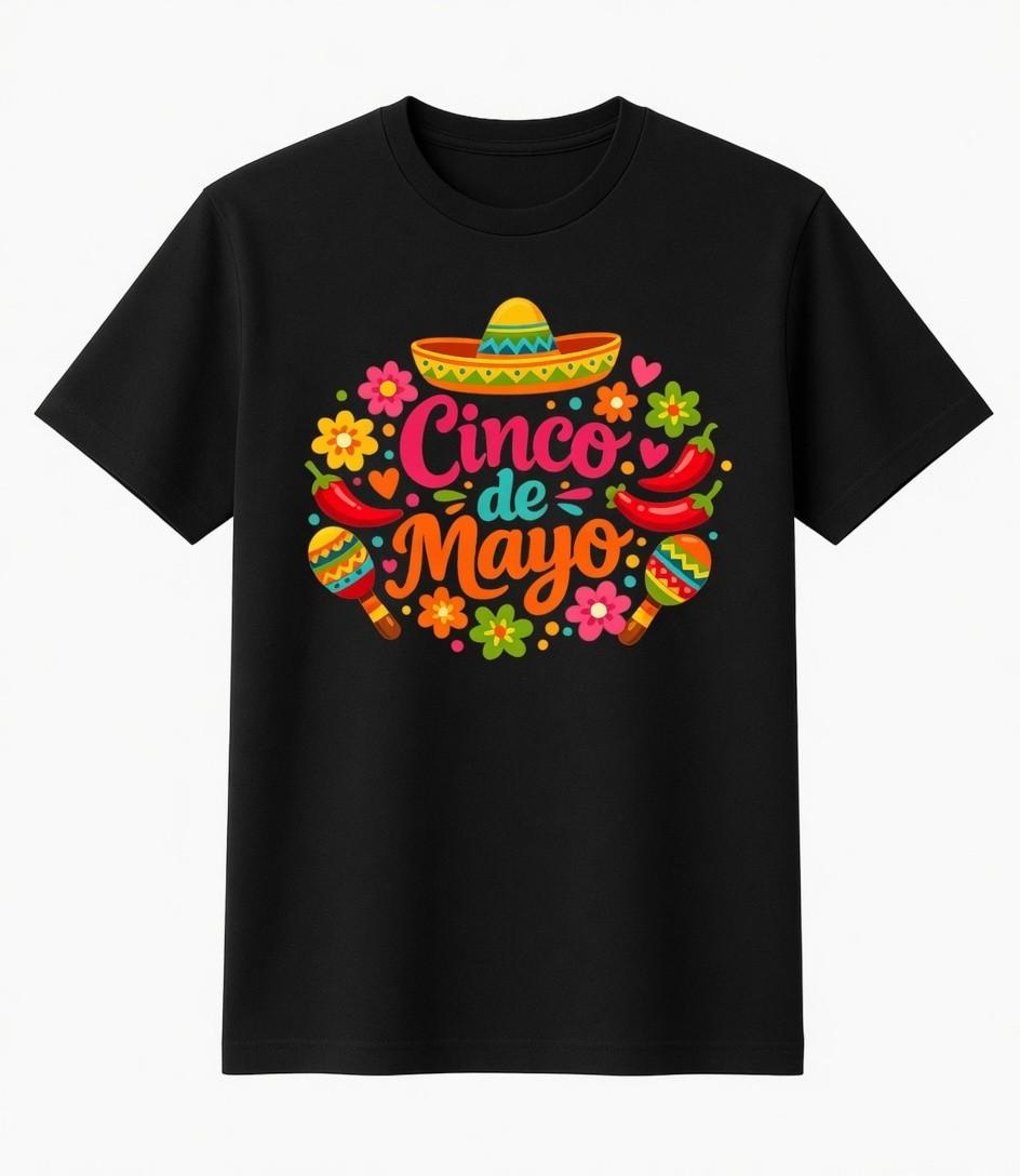 Cinco De Mayo Sombrero Chili Maracas Mexican Party Tee Shirt S