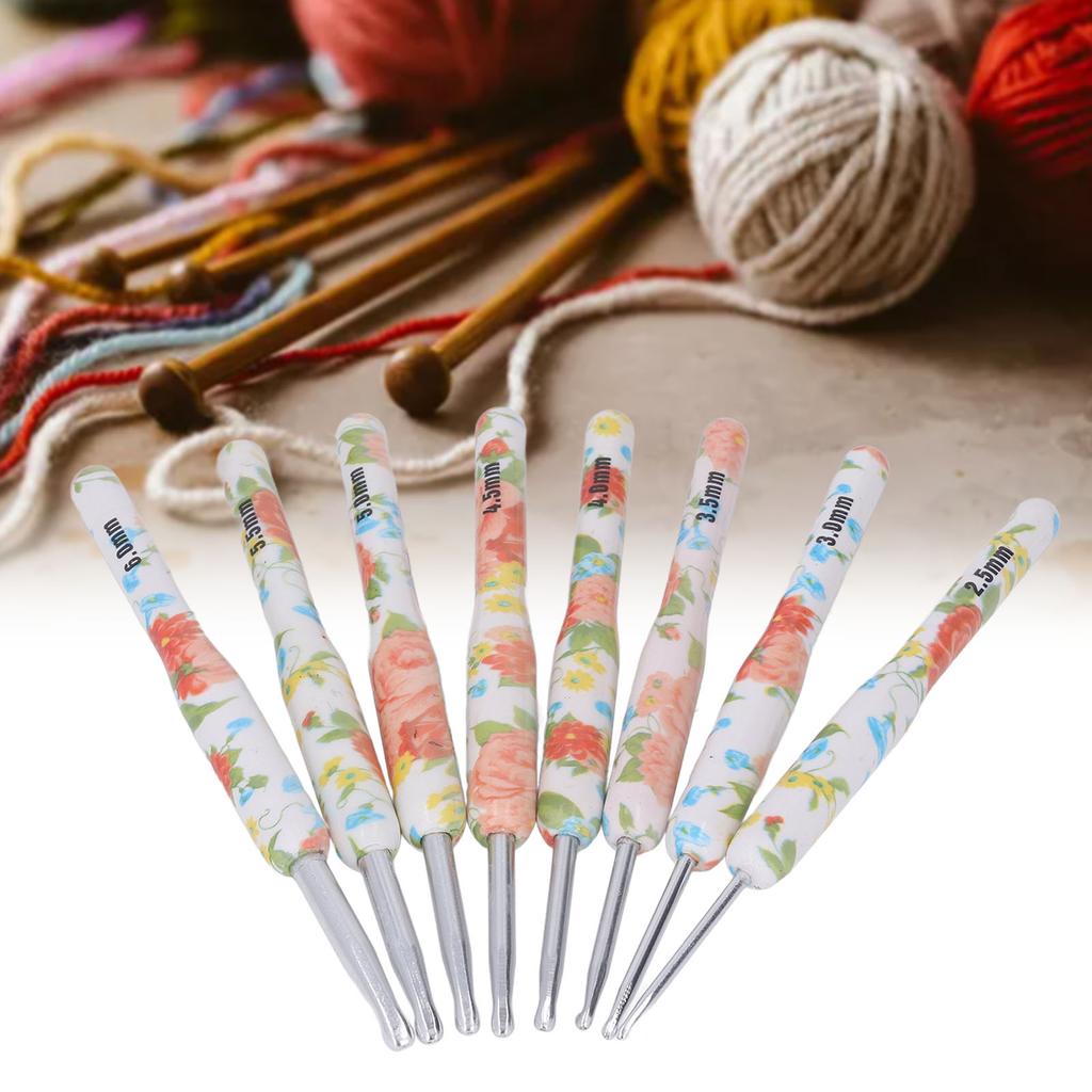 8pcs Crochet Hook Set Printing Aluminum Handcraft   Colorful Crochet Hook Ergonomic Knitting Hook for Knitters for Sewing