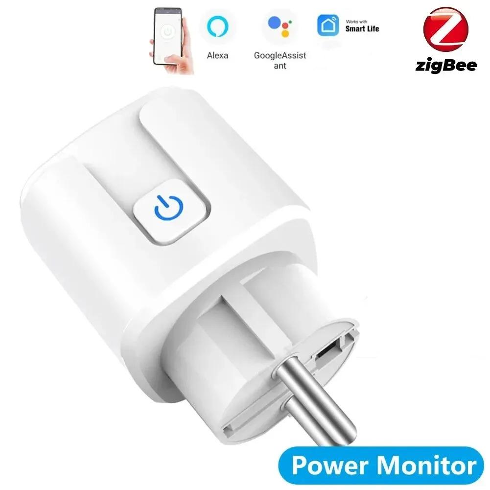 Smartplugg Zigbee EU 16A/20A Smartkontakt med strømovervåking Tidsstyring Stemmestyring Fungerer med Alexa Google Home Alice