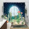Dreamy Night Sky Shower Curtain - Full Moon & Cacti, Soft Watercolor Polyester, 12 Hooks, Vibrant Desert Landscape Bath Decor