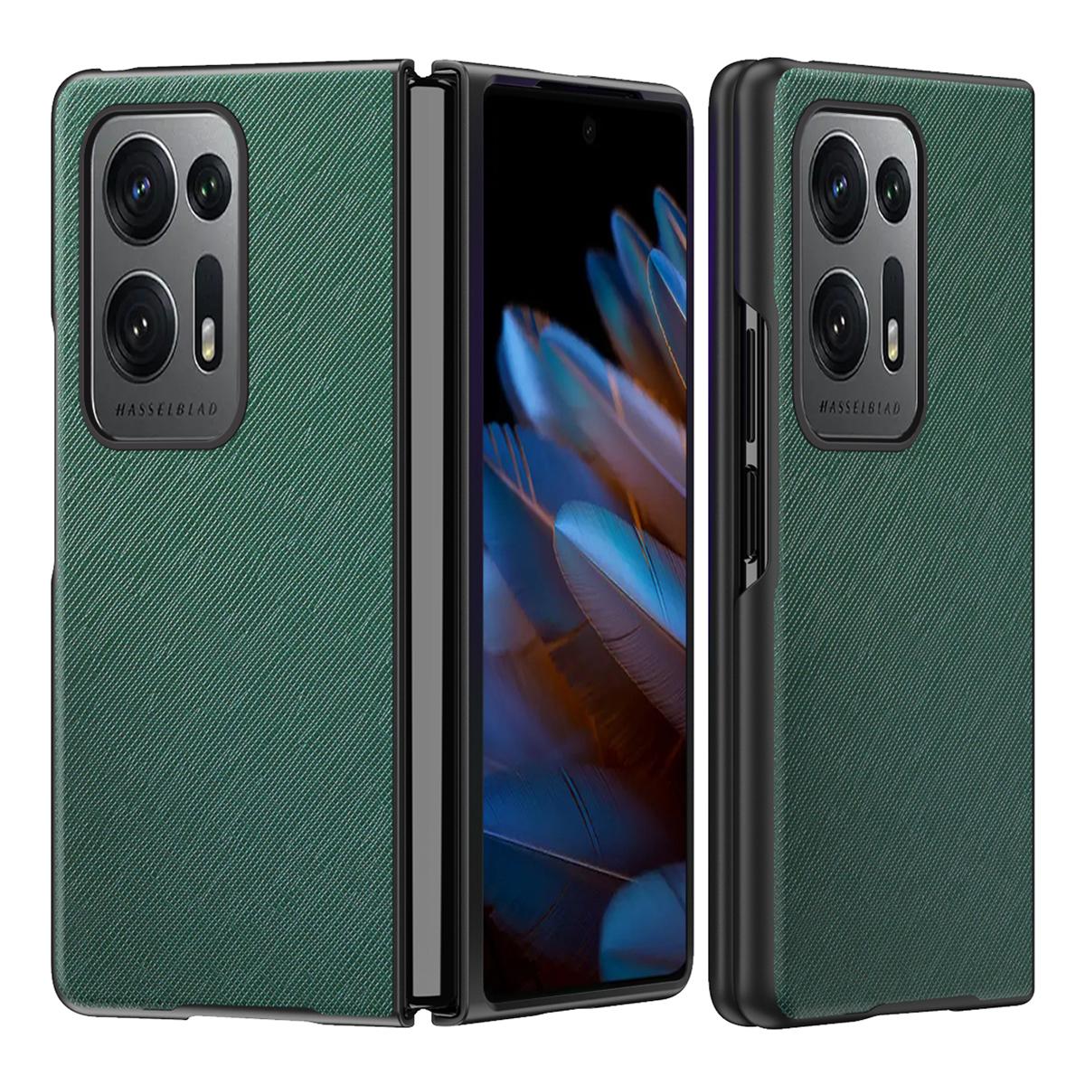 

Для складного телефона Oppo Find N2 5G чехол с крестообразной текстурой, покрытый ПУ кожей, ПК, противоударный защитный чехол Green