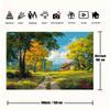 2D Fall Meadow Cottage Backdrop Oil Painting Nature Scenery Photography Background