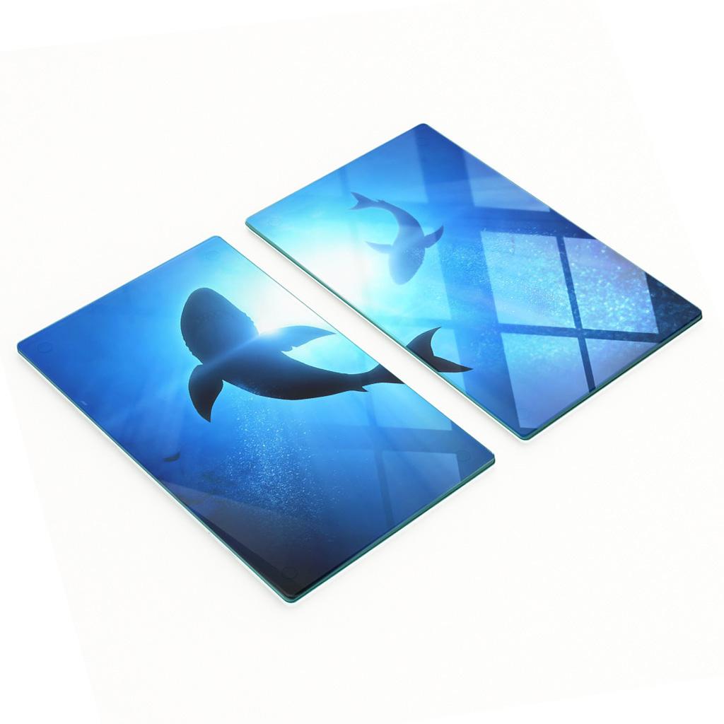 Multifunctional Decorative Glass Boards with Print Two Sharks 2X30X52 Cm