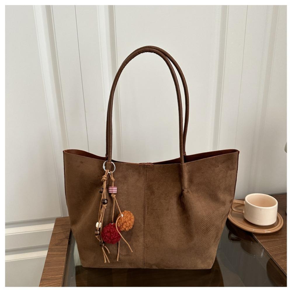 Vintage Suede Shoulder Bag Solid Color Large Capacity Shopper Handbag Comfortable Lightweight Underarm Bag Women