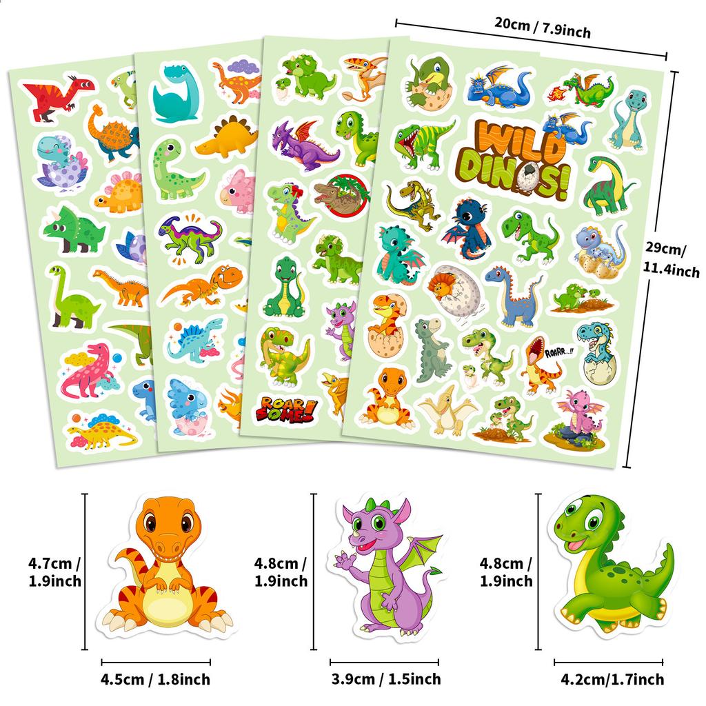100 Stickers for Small Dinosaur Graffiti Stickers for Dinosaur Series Tyrannosaurus Rex Personality Cartoon Children's Stickers 4 Pieces/pack