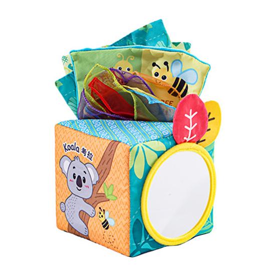 Bebek Duyusal Mendil Kutusu Oyuncak Hışırtı Sesi Yumuşak Çek ve Oyna Küp Oyuncak Duyusal Motor Becerilerini Geliştirir 0-3 Yaş için Çok Duyusal Mendil Kutusu Kiti