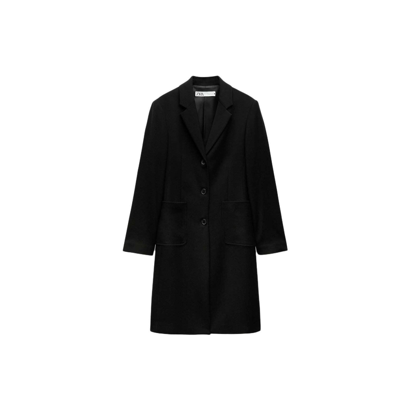 

Zara Solid Color Double Breasted Long Sleeve Coat Women coats Black 8459788-800 XS