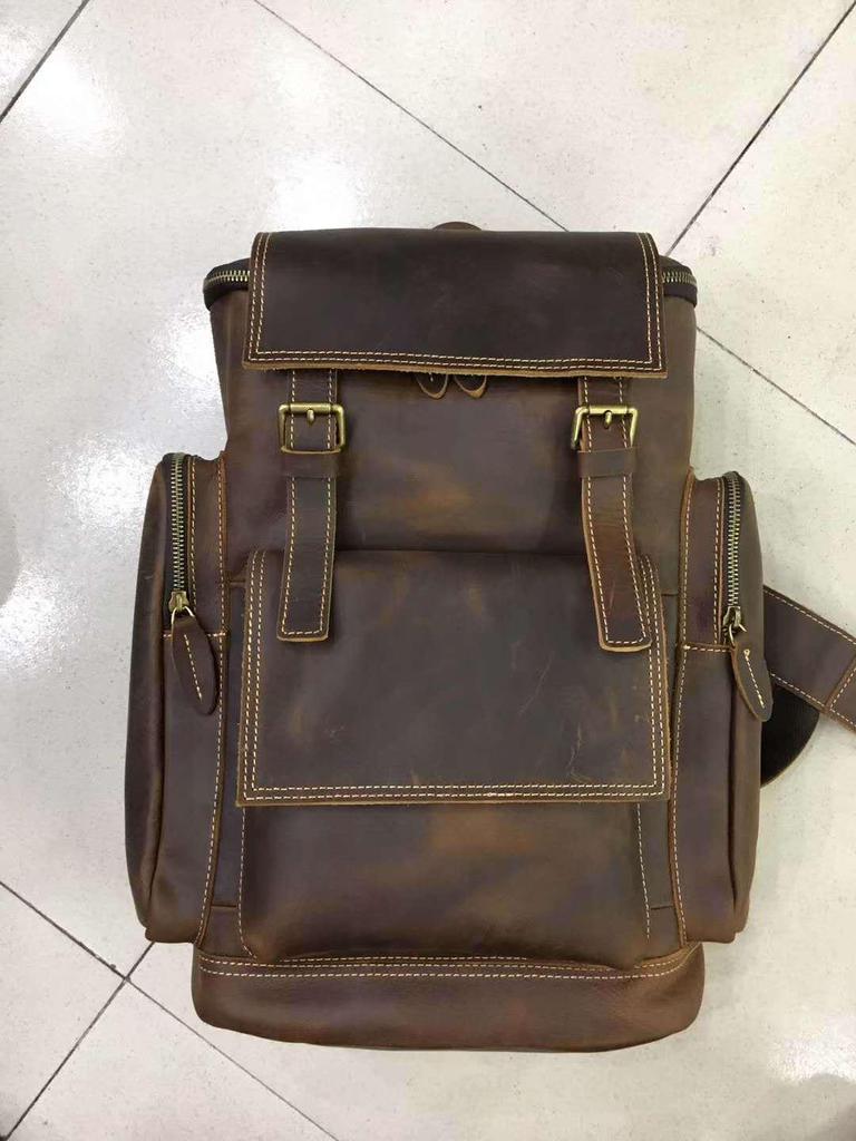 Genuine Crazy Horse Leather Backpack for Men and Women - Retro Cowhide Design