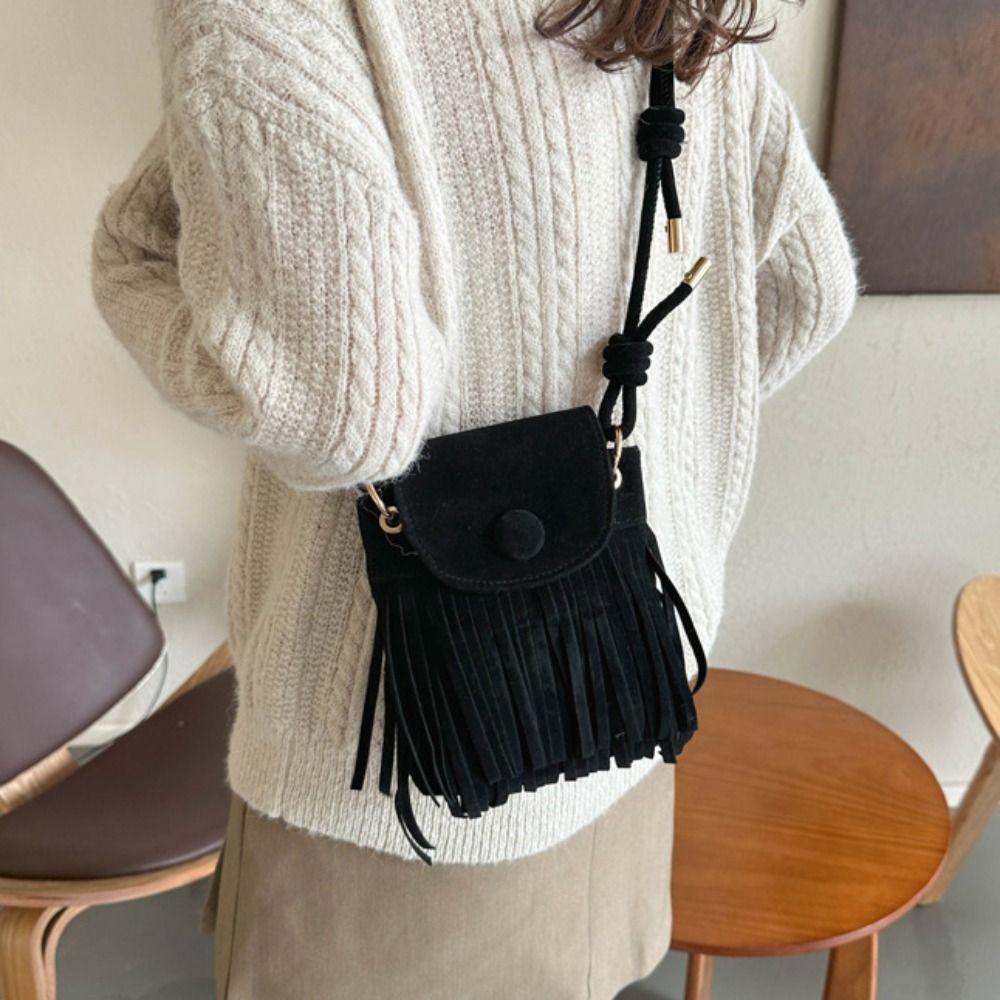 Nylon Bohemian Fringed Crossbody Bag Square Bag Tassel Shoulder Bag Bohemian Shoulder Bag  Daily