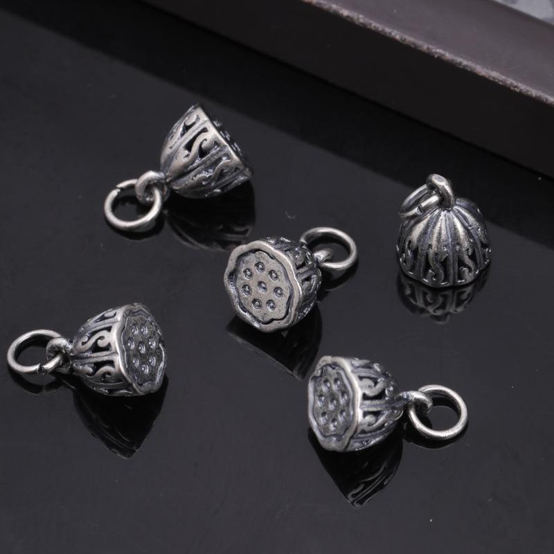 Antique Silver Lotus Seed Pod Pendant and Bracelet Necklace with Color-Preserving Finish