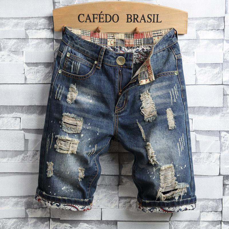 Letní oblečení Nové Pánské Vintage Roztrhané Krátké Džíny Streetwear Móda Díry Rovné Slim Džínové Šortky Pánská Značková Kalhoty