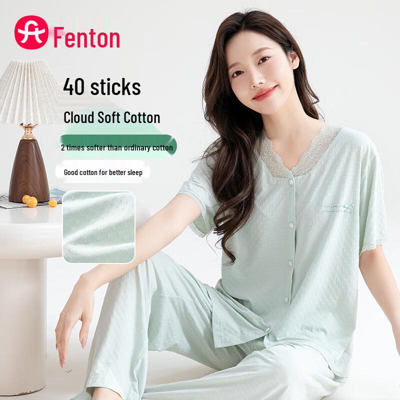 Fenteng Women s Soft Cotton Short-Sleeve Pajama Set XXL