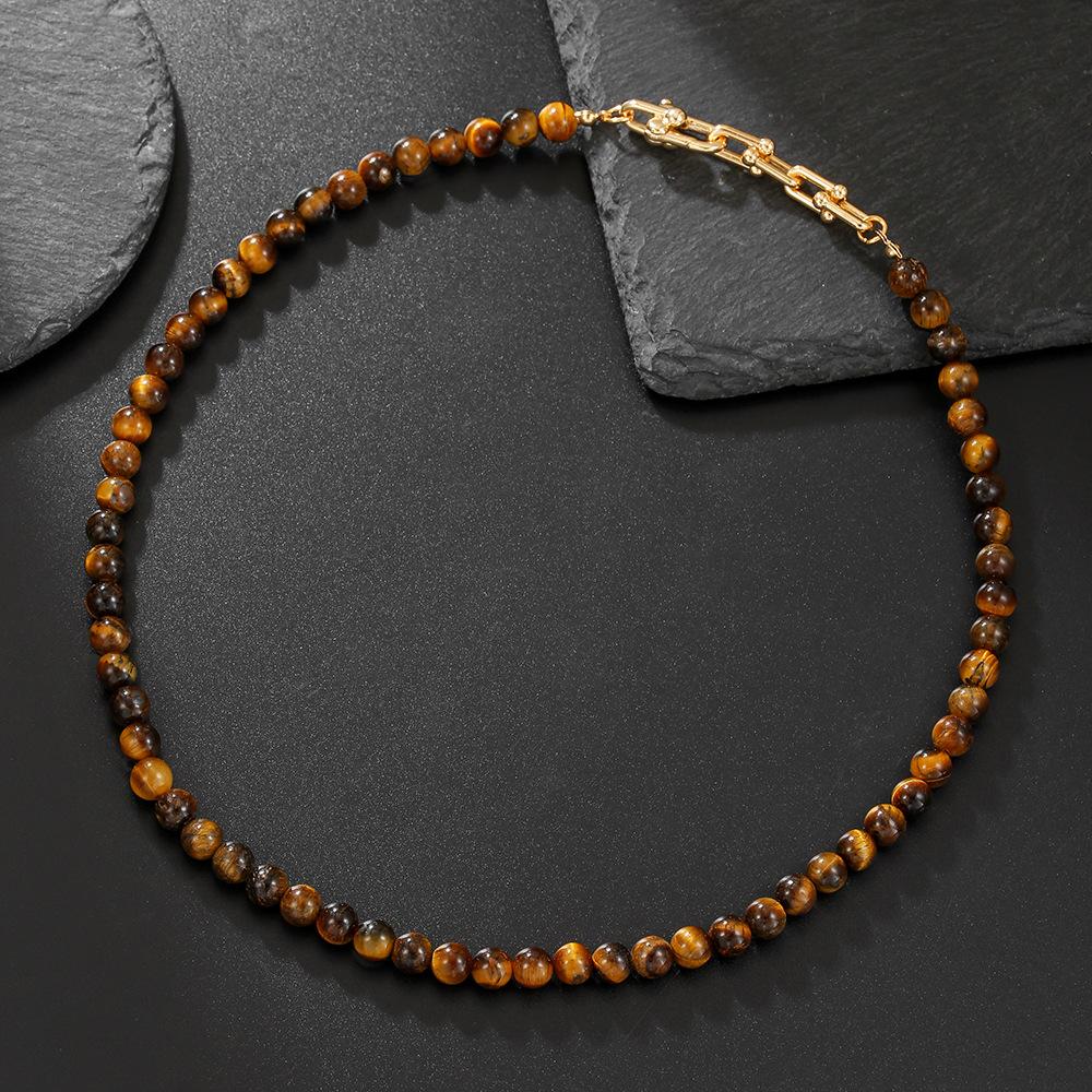 Maillard Wind Natural Tiger'S Eye Stone Necklace Women'S Set Bracelet Light Luxury Niche Premium Sense Girlfriend Bracelet Jewelry