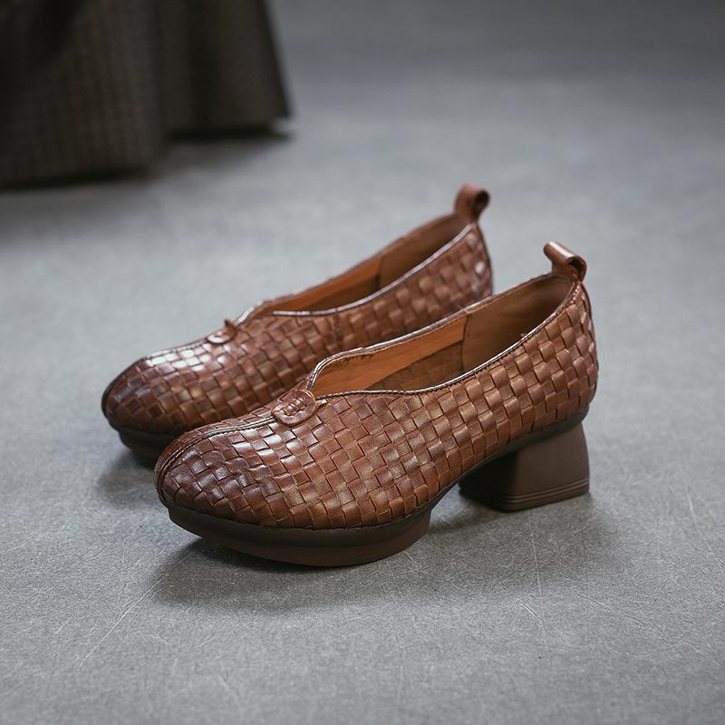 Spring New Arrival Handmade Woven Loafers, Top Grain Cowhide Comfortable Slip On Shoes for Women